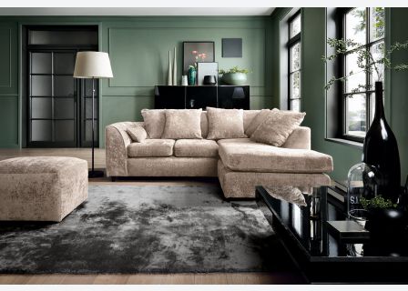 Harriet Crushed Chenille Corner Sofa-Cream-Right Facing