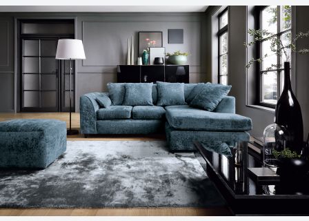Harriet Crushed Chenille Corner Sofa-Dark Blue-Right Facing