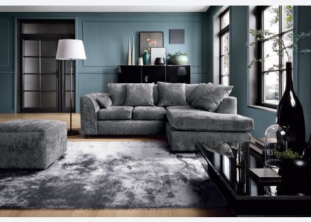 Harriet Crushed Chenille Corner Sofa-Dark Grey-Right Facing