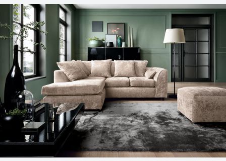 Harriet Crushed Chenille Corner Sofa-Cream-Left Facing