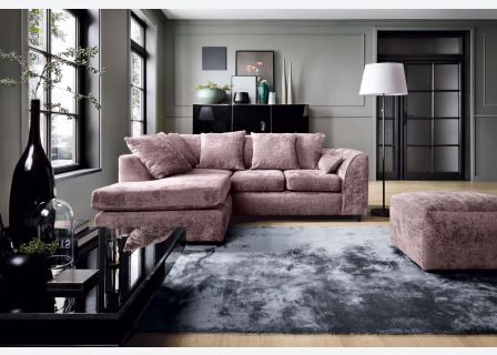 Harriet Crushed Chenille Corner Sofa-Pink-Left Facing