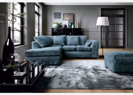 Harriet Crushed Chenille Corner Sofa-Dark Blue-Left Facing