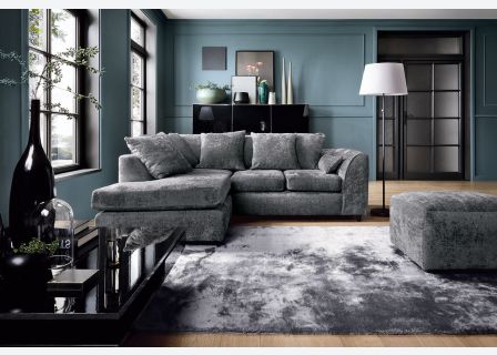 Harriet Crushed Chenille Corner Sofa-Dark Grey-Left Facing